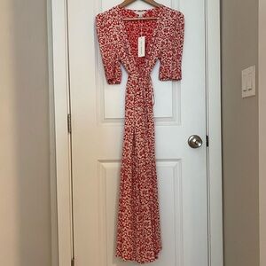 Printed red wrap dress